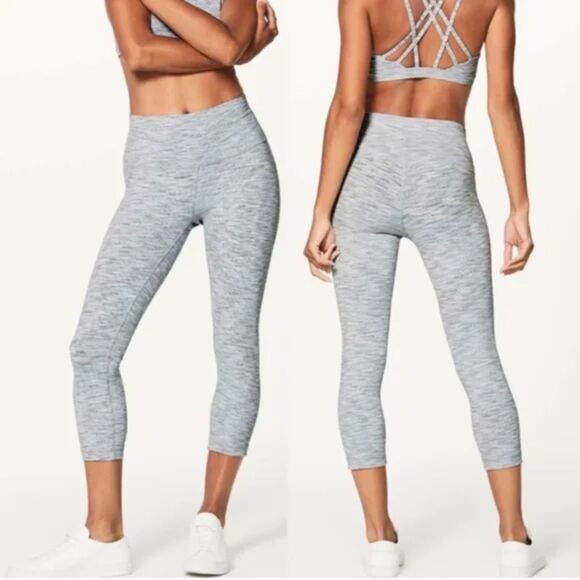 Lululemon Wunder Under High Rise Crop Legging Space Gray Alpine White - Picture 1 of 4